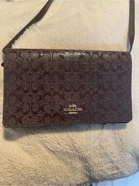 Coach Embossed Signature Crossbody Wallet in Deep Burgundy